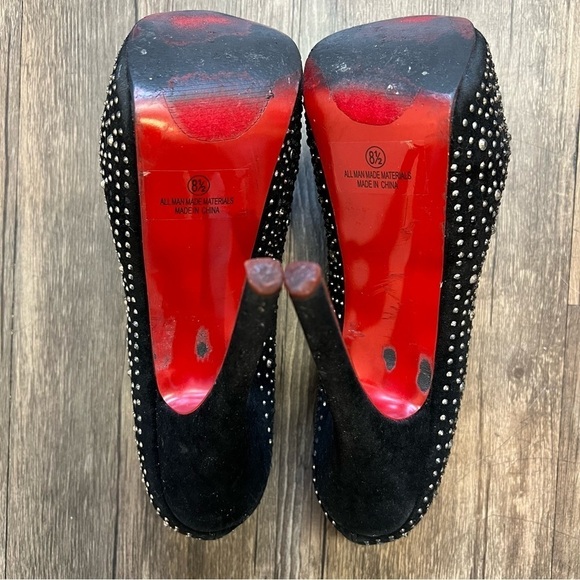 Alba Red Sole Black Suede Silver Rhinestone Platform Stiletto High Heels 8.5 - Picture 5 of 12